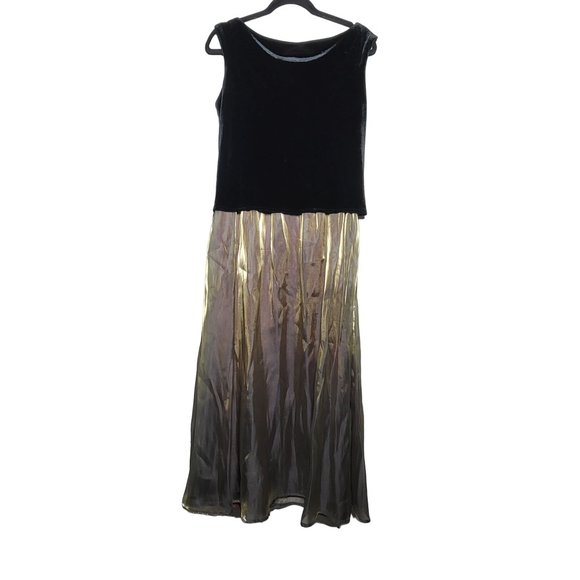 Crimson by Lawrence Kurtz Women's Black Velvet Gold Taffeta Dress Size 10 Formal - Picture 1 of 10